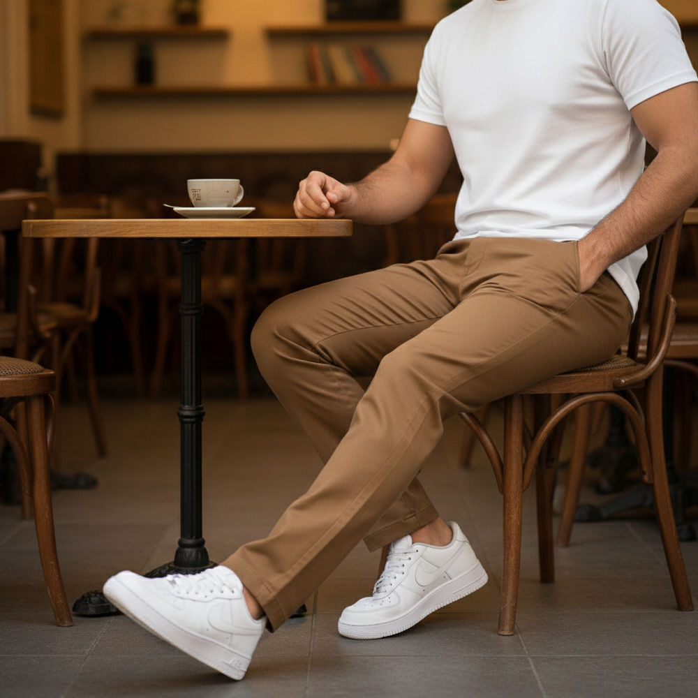 شلوار مردانه بنگال کش دم پا ساده مدل Behnam-خاکی