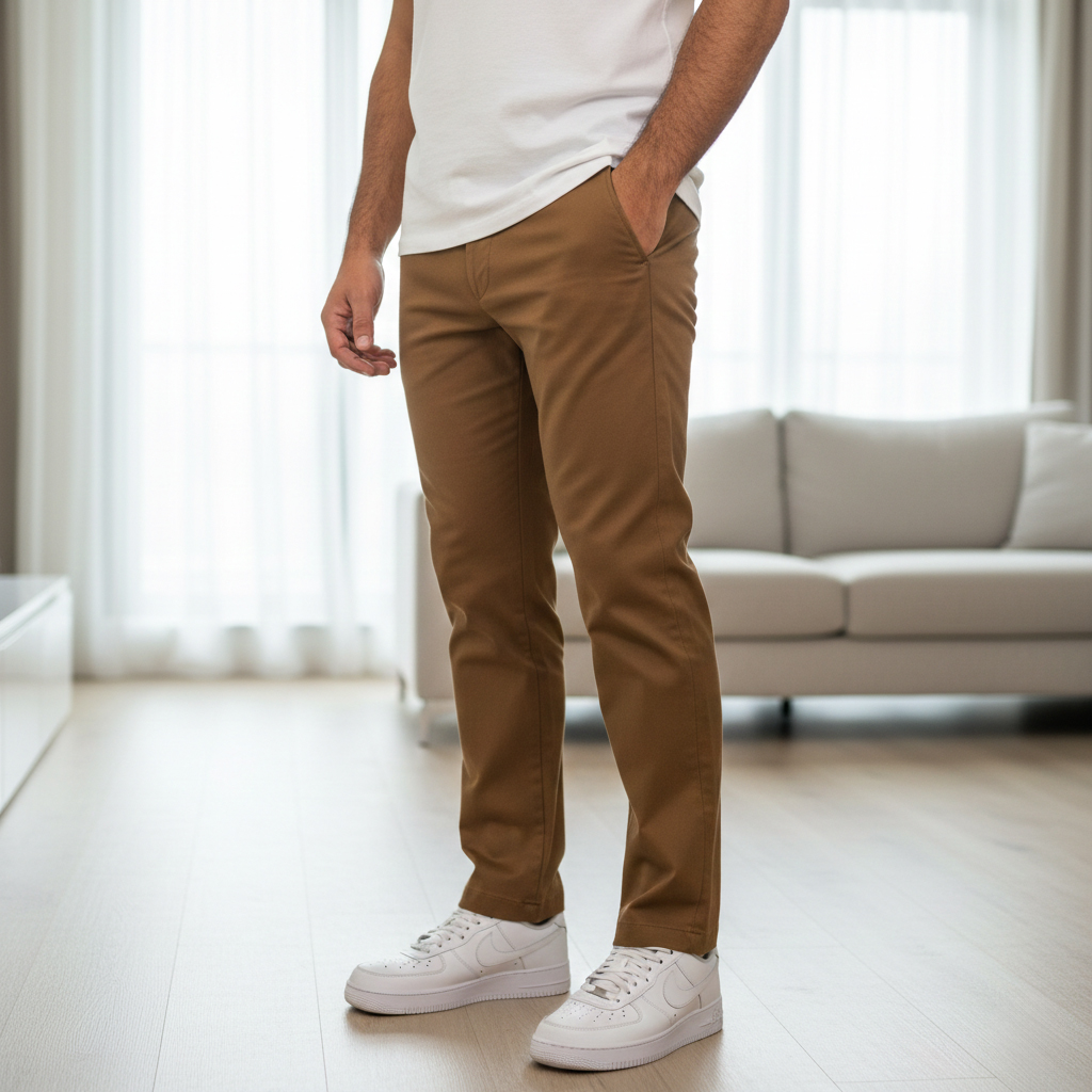 شلوار مردانه بنگال کش دم پا ساده مدل Behnam-خاکی