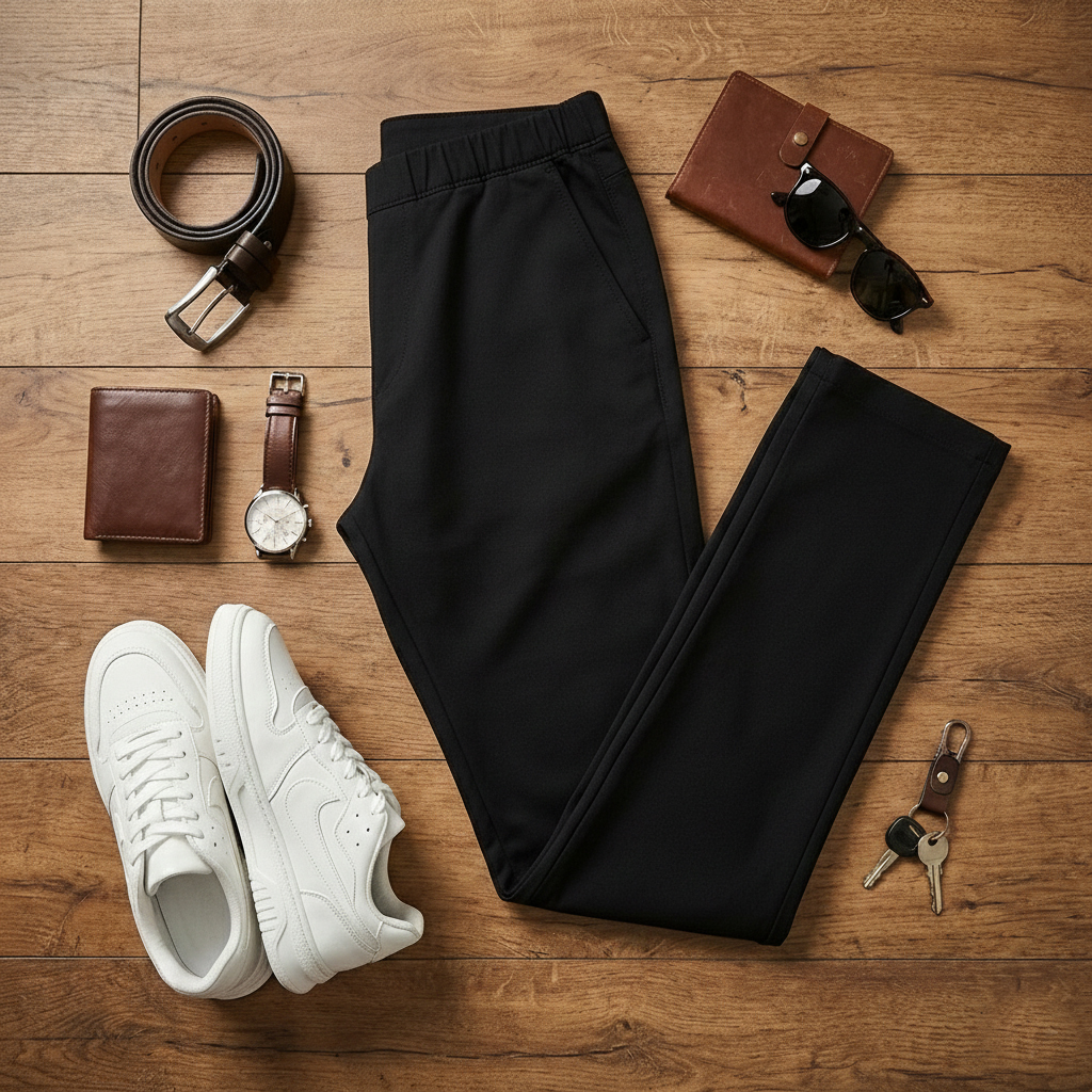 شلوار مردانه بنگال کش دم پا ساده مدل Behnam-مشکی